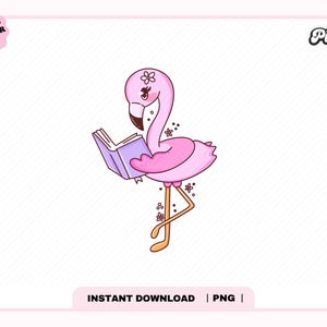 Cute Bookish Flamingo Clipart PNG, Cute Trendy Popular Aesthetic Summer Spring Bookish Vacation png for stickers, Bookmarks, Commercial Use