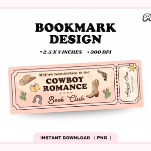 Cowboy Romance Ticket Lesezeichen PNG, niedliche trendige ästhetische Romanze Cowgirl Western Girl Book Reader druckbare Lesezeichen png, kommerzielle Nutzung