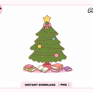 Bookish Christmas Tree PNG, Cute Trendy Aesthetic Christmas Winter Holiday Season Bookish Reader png for Stickers, Bookmarks, Commercial use
