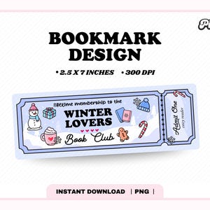 Winter Saison Book Club Ticket Lesezeichen PNG, trendige ästhetische Weihnachtsfeiertags Winter buchstäbliche druckbare Lesezeichen png, kommerzielle Nutzung