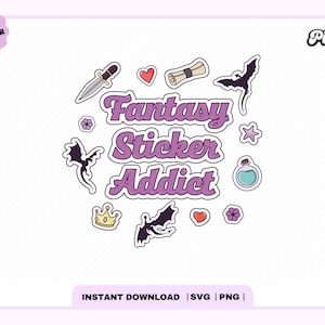 Fantasy Book Sticker Addict PNG SVG, Cute Trendy Aesthetic Fantasy Fourth Wing Dragon svg png design for stickers, Bookmarks, Commercial Use