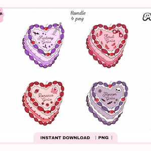Bookish Girlie Birthday Cake Bundle PNG, Cute Trendy Aesthetic Smut Romance Fantasy Horror Lover Bookish design for Stickers, Commercial Use