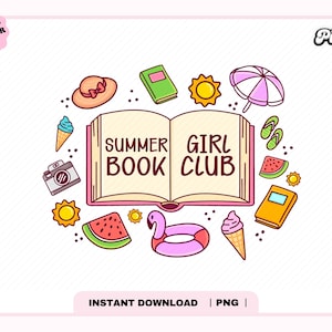 Summer Girl Book Club PNG, Cute Trendy Aesthetic Popular Summer Spring Bookish Bookish Vacation png for Stickers, Bookmarks, Commercial use