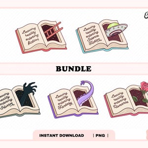 Leaving Reality entering fiction Bookish Bundle SVG PNG, Cute Trendy Aesthetic Popular Bookish png for Stickers, Bookmarks, Commercial Use