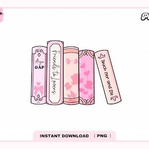 Romance Lover Bookstack PNG, ładny modny estetyczny kreatywny romans Romantasy Bookshelf Bookish Png do naklejki, zakładki, użytku komercyjnego