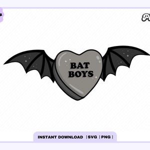 ACOTAR Bat Boys Candy Heart SVG PNG, A Court of Thorns and Roses, Trendy Cute Aesthetic Bookish png, Rhysand Cassian Azriel, Commercial Use