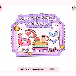 Summer Bookish Weekend Admit One Ticket PNG, Cute Trendy Aesthetic Summer Spring Bookish Vacation Ticket png for Stickers, Commercial use