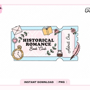 Historical Romance Book Club Ticket PNG, Cute Trendy Aesthetic Romance Romantasy Ticket Admit one Bookish Png for Stickers, Commercial use