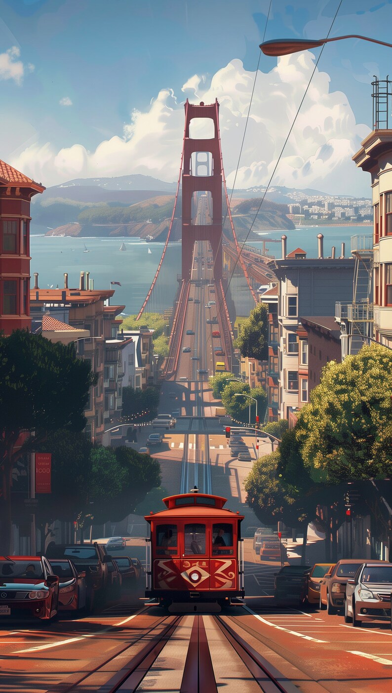 San Francisco Cityscape Pixar Art Digital Poster Downloadable Wall Art ...