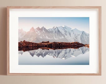 Fine Art Photo Chesery lake Lac De Cheserys in France Alps Monte Bianco mountains range on background Landscape photography Chamonix