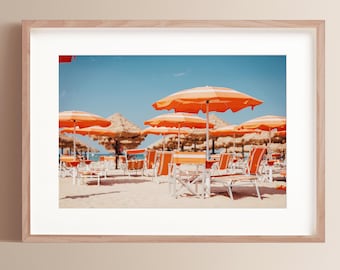 Fine Art Beach Photography Print Positano Italy Orange Chairs Coastal Home Decor Art Amalfi Coast Photography Mediterranean Art Print