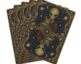 Alien Cat Playing Cards, Cosmic Celestial Art Deck, Poker Game Night Gift