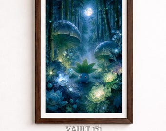Oddish Enchanted Forest | Cozy Anime Woodland Wall Art | Japanese Pokémon Inspired Poster | Digital Download