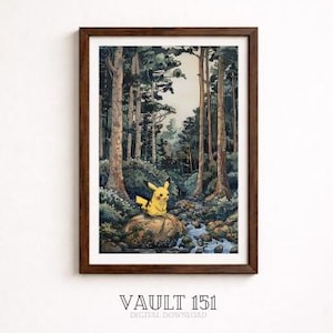 Japanese Pikachu Forest Print, Tranquil Pokémon Wall Art (Digital Download)