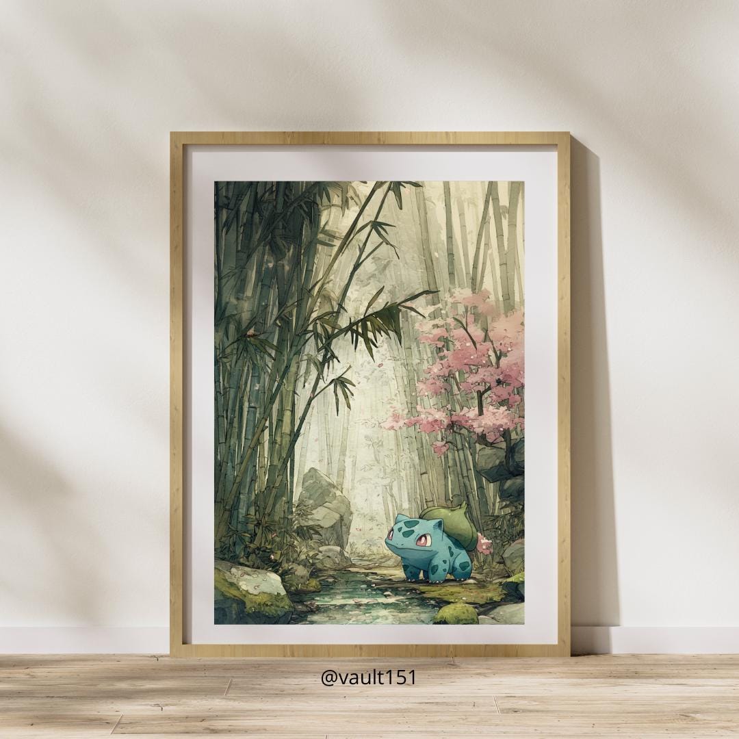 Pokémon Bulbasaur, Japanese Bamboo forest, Pokemon print, Digital wall art, Wall decor, gift idea, Pokémon art, digital download