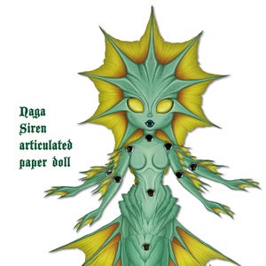 bambola di carta sirena Naga articolata stampabile stampabile e assemblabile per Halloween, ideale per collezionare bambole, progetto di bricolage fai da te
