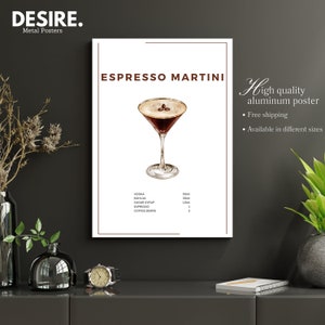 Espresso Martini Print, plakat metalowy, wydruki wózków barowych, plakat alkoholowy, plakat Espresso Martini, plakat, plakat napoju, koktajl retro