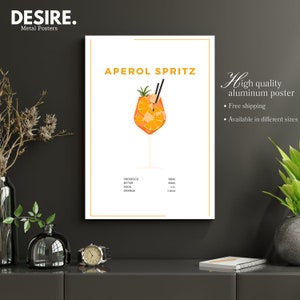 Cartel de cóctel Aperol Spritz, impresión de cóctel de estilo vintage, arte de pared de cóctel, decoración de pared colorida Aperol Spritz cartel pared arte cóctel