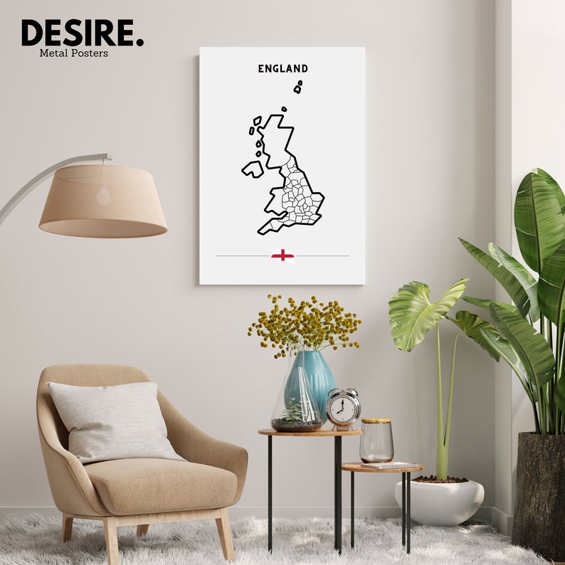 England - Map | Aluminium Metal Poster | Print Wall Decor | Wall Art ...