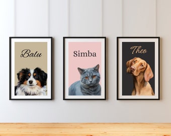 Custom Digital Pet Portrait, Personalized Dog/Cat Pictures, Pet Memorial Ideas, Digital, Custom Portrait