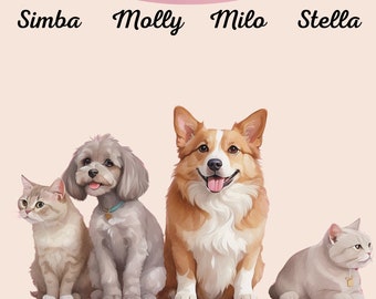 Custom Digital Pet Portrait, Personalized Dog/Cat Pictures, Pet Memorial Ideas, Digital, Custom Portrait