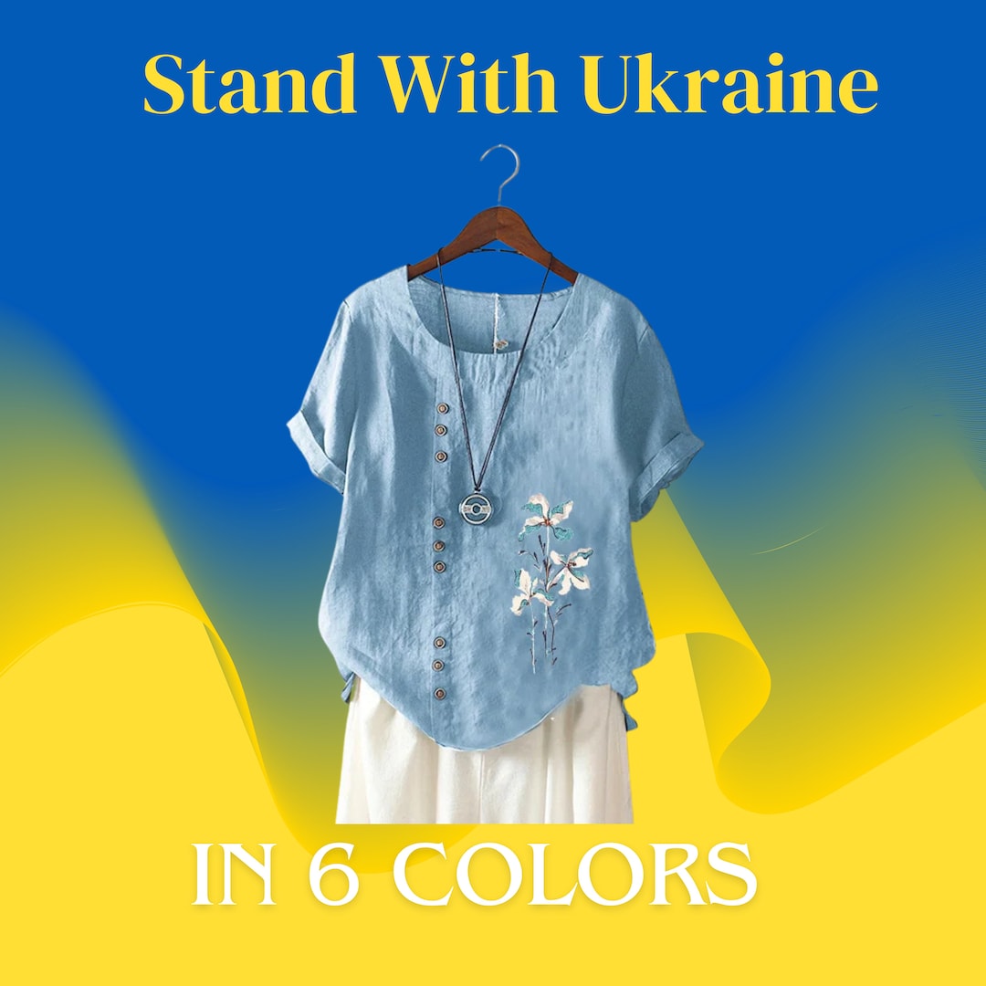 Summer Floral Embroidered Linen Women's Vintage Floral Shirts Short ...