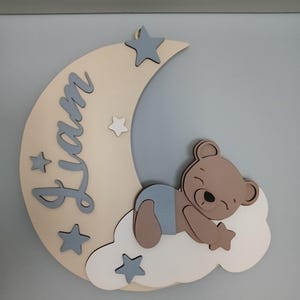 Fiocco nascita/decorazione in legno personalizzato. Una Luna elegante e senza tempo per rendere la sua cameretta un posto speciale.