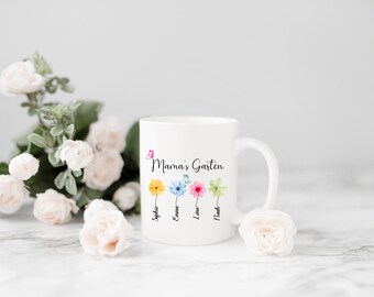 Mamas Garten Tasse, Personalisierte Tasse für Mama mit Namen der Kinder, Beste Mama Tasse zum Geburtstag, Geschenk Muttertag Tasse