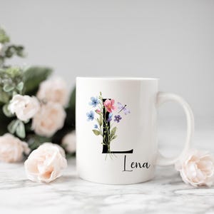 Taza personalizada con letra y nombre, taza de regalo, novia taza de café colega, regalo de cumpleaños de mamá, regalo del Día de la Madre