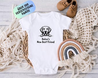 Nieuwe beste vriend hondenlichaam, gepersonaliseerd babycadeau, gepersonaliseerd babylichaam met honden, babyshowercadeau, huisdier babylichaam