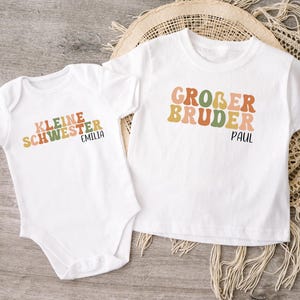 Tenue frère/sœur, Grand frère/soeur, Petit frère/soeur, Annonce de grossesse, T-shirts personnalisés pour enfants Body bébé
