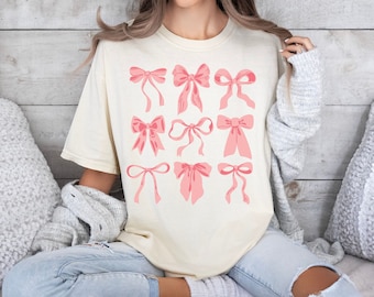 Comfort Colors® Coquette Bows Shirt, Bow Shirt, Coquette Aesthetic, Soft Girl Era Tshirt, Girlie Girl Shirt, Ribbon Shirt, Social Club Tee