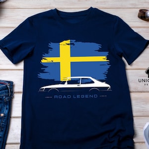 Inspired by the Classic Saab 900 T shirt | Vintage Car Lover Short Sleeve | Retro Race Car Apparel Gift for Dad, Husband or Boyfriend.