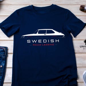 Classic Saab 900 T shirt | Vintage Car Lover Short Sleeve | Retro Race Car Apparel Gift for Dad, Husband or Boyfriend.
