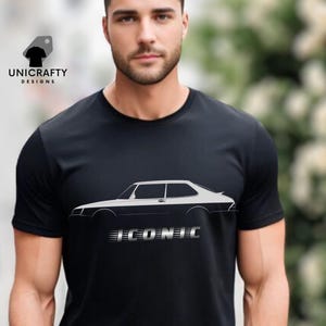 Inspired by the Classic Saab 900 T shirt | Vintage Car Lover Short Sleeve | Retro Race Car Apparel Gift for Dad, Husband or Boyfriend.