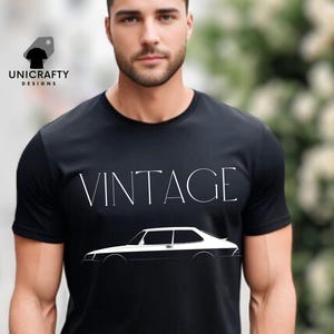 Inspired by the Classic Saab 900 T shirt | Vintage Car Lover Short Sleeve | Retro Race Car Apparel Gift for Dad, Husband or Boyfriend.