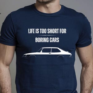 Classic Saab 900 T shirt | Vintage Car Lover Short Sleeve | Retro Race Car Apparel Gift for Dad, Husband or Boyfriend.