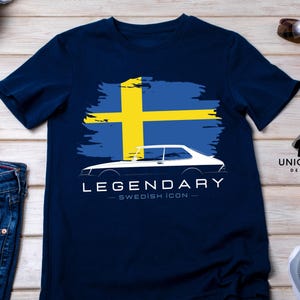 Classic Saab 900 T shirt | Vintage Car Lover Short Sleeve | Retro Race Car Apparel Gift for Dad, Husband or Boyfriend.