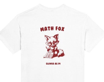 Monoglee T-Shirt « Math fox » - Clever as pi, T-shirt de dessin animé rétro, T-shirt Meme, T-shirt animal, Unisexe