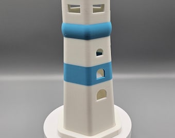 3D Printed Lighthouse Tealight: Beach Decor, Sky Blue Accents