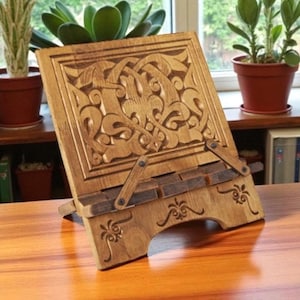 Hand Carved Wooden Quran Stand: Elegant Islamic Decor