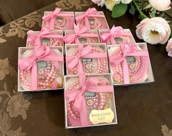 Pink Pearl Tasbih Gift Set with Digital Counter, Wedding Favor, Baby Shower Gift Box