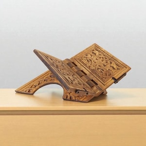 Hand-Carved Wooden Book Stand: Quran, Bible, Cookbook Holder