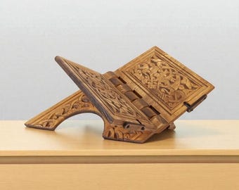 Hand-Carved Wooden Book Stand: Quran, Bible, Cookbook Holder