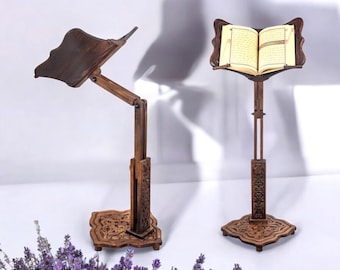 Adjustable Wooden Book Stand: Quran | Bible, Torah Lectern | CookBook, Music Stand | Museum Books Holder