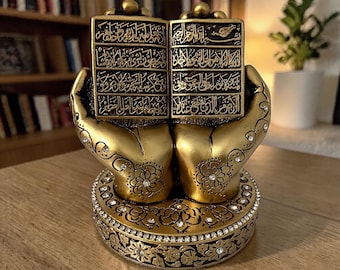 Ayatul Kursi Desk Ornament, Gold Quran Verse Sculpture, Islamic Home Decor, Muslim Gift, Hajj, Umrah, Eid Gift