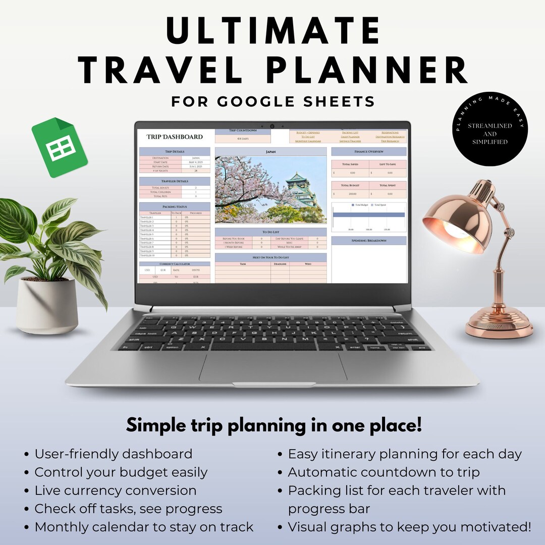Digital Travel Planner for Google Sheets Trip Template Travel Expense ...