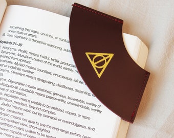 The Deathly Hallows Leather Bookmark - Leather Magic Bookmark Corner - Corner Bookmark Leather Reader Gift - Mother's Day Gift