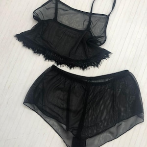 White bridesmaid pajama Women's nightwear set Transparent nightgown with Crop tip and Mini shorts Plus size lingerie Bridal lingerie Wedding underwear