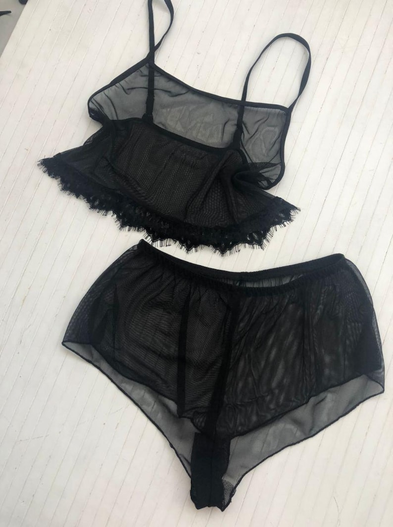 White bridesmaid pajama Women's nightwear set Transparent nightgown with Crop tip and Mini shorts Plus size lingerie Bridal lingerie Wedding underwear